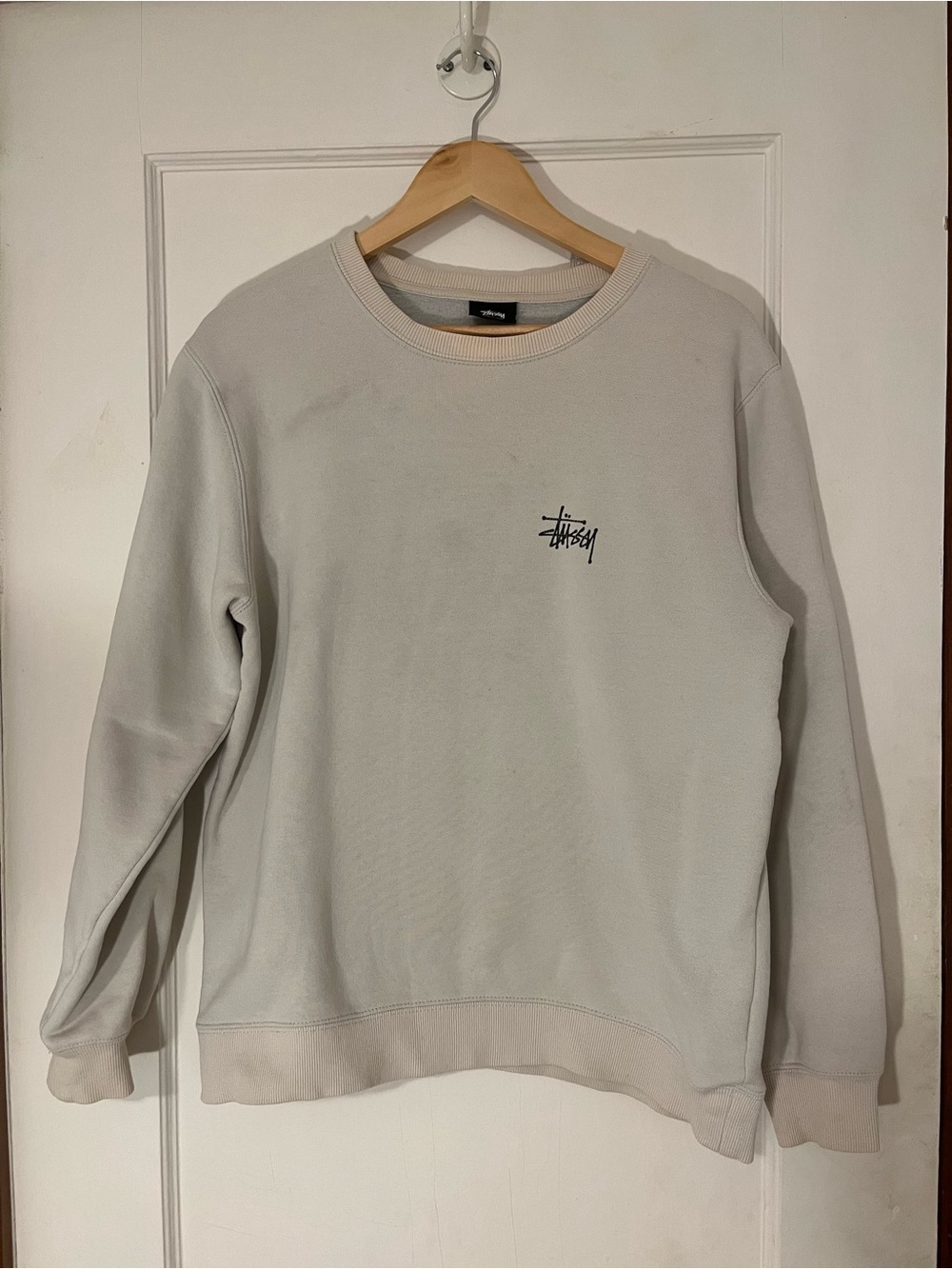 Stussy Crewneck Sweatshirt in Light Gray with Script Logo